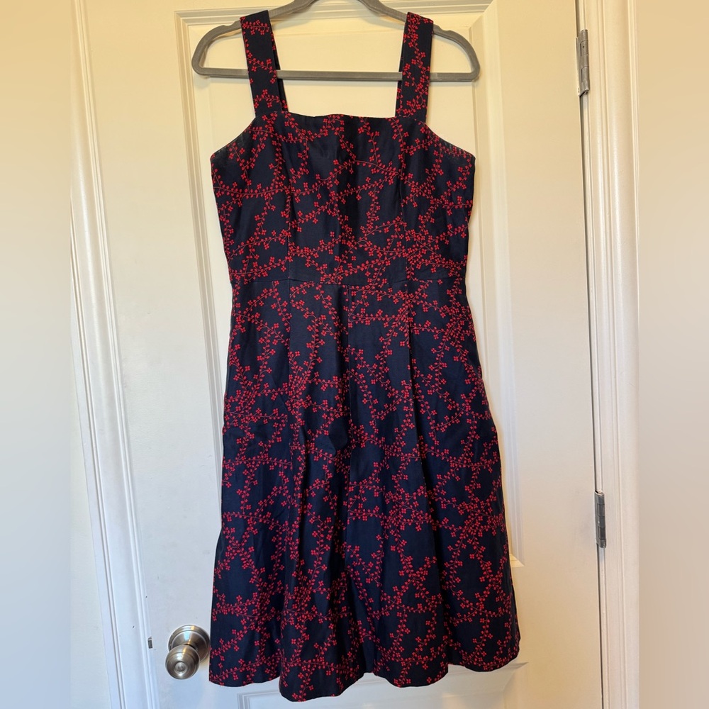 Draper James Navy and Red Floral Midi Dress
